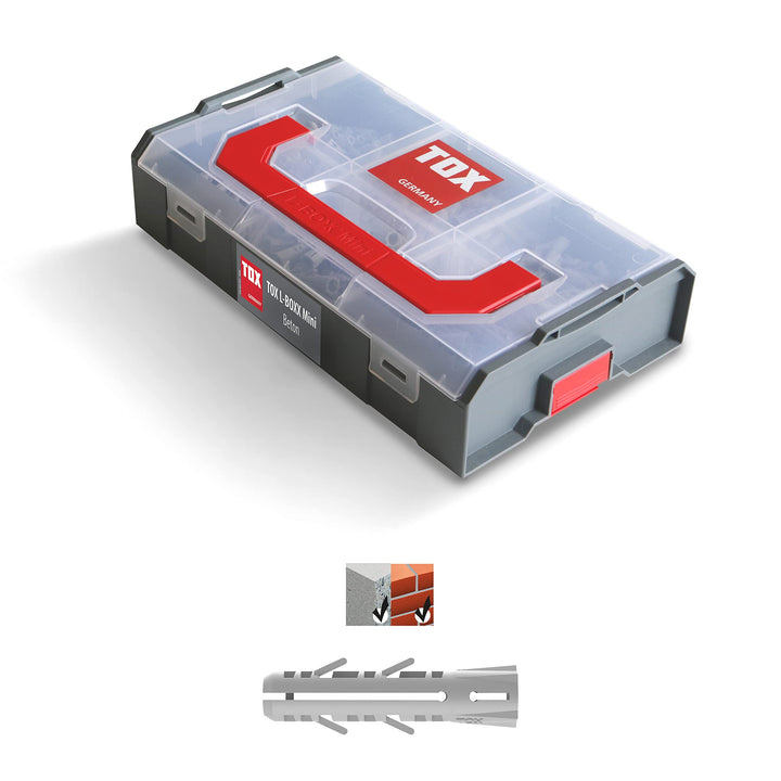 TOX L-BOXX Mini Beton, 296 tlg., individuell anpassbar, stapelbar, mit Spreizdübel Barracuda in unte