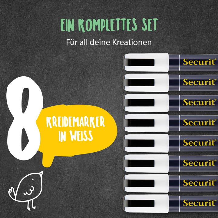 Securit Kreidestifte, 8er Set Kreidemarker in weiss, Kalligraphiespitze mit Strichstärke 2 - 6 mm, z