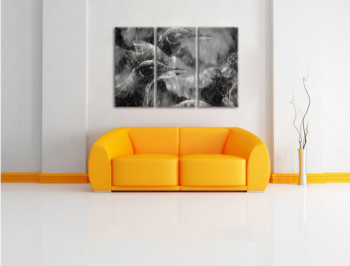 Pixxprint Vogel Phönix Collage Kunst / 3-Teilig/Gesamtmass 120cm Leinwandbild bespannt auf Holzrahme