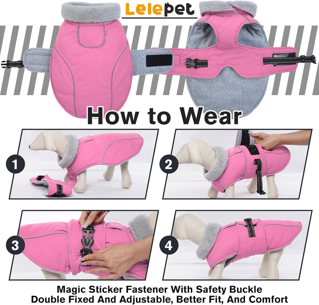 Lelepet Hundejacke Winter Warmer Hundemantel, Wasserdichter Wintermantel Fleece Hundeweste für Mitte