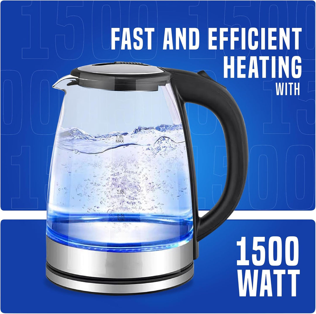 Leyf Glas Wasserkocher 1,8L - 1500W, BPA-frei, 360° drehbare Basis, LED-Beleuchtung, automatische Ab
