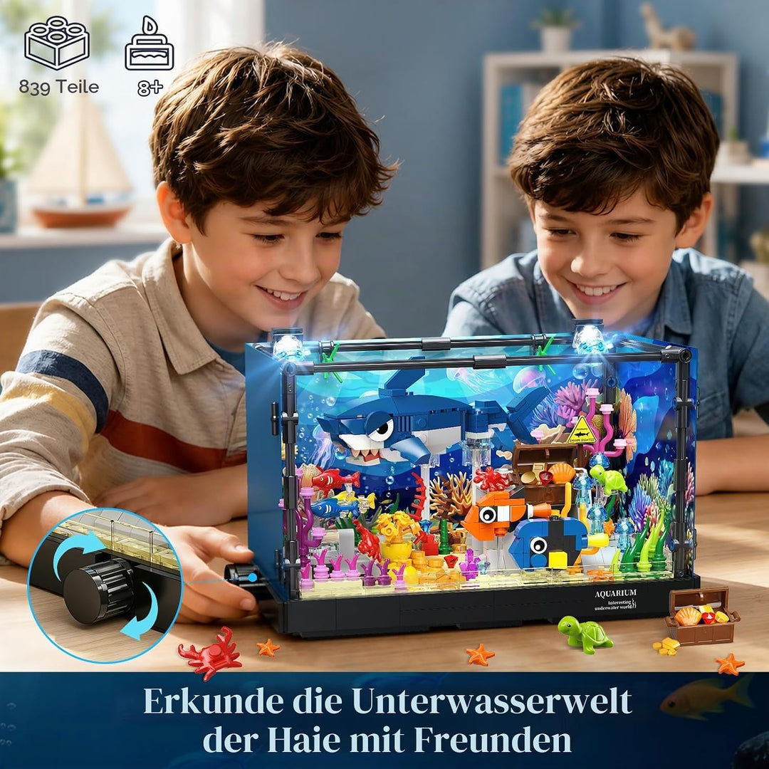 HOGOKIDS Technik Hai Aquarium Bauspielzeug mit Licht für Jungen ab 8 Jahren