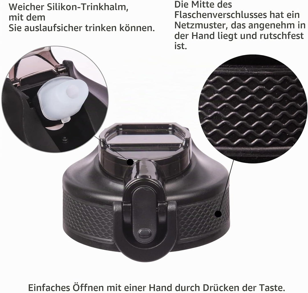 Reeho 1 Liter Borosilikat Glasflasche mit Strohhalm, 1000ml Trinkflasche Glas Wasserflasche mit Zeit