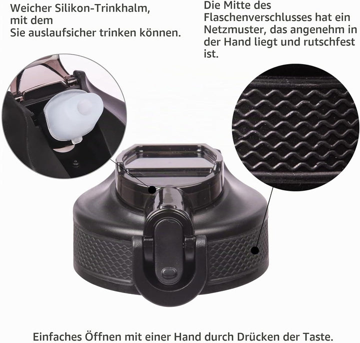 Reeho 1 Liter Borosilikat Glasflasche mit Strohhalm, 1000ml Trinkflasche Glas Wasserflasche mit Zeit