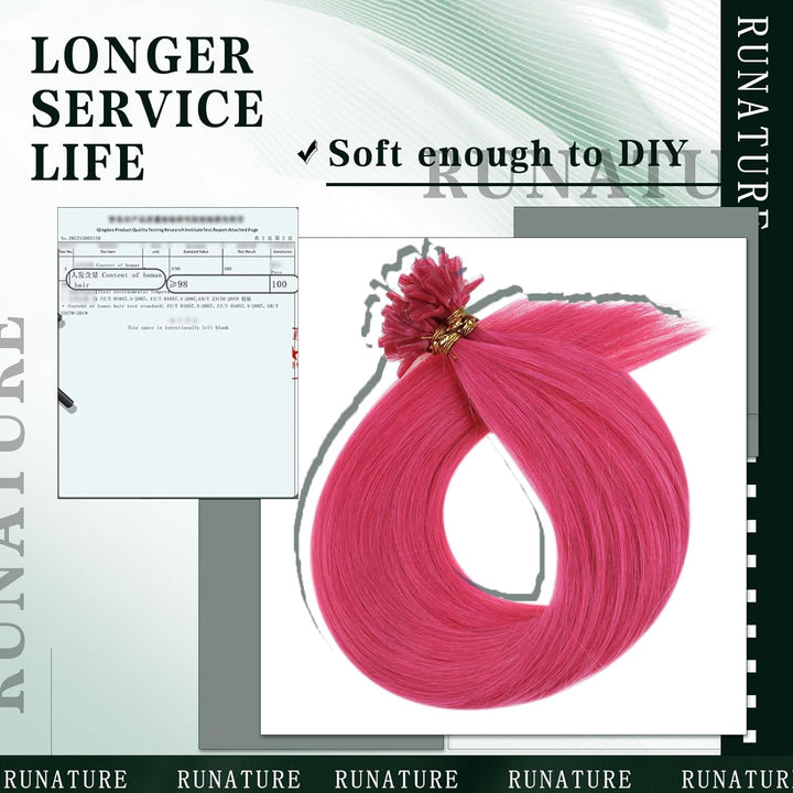 RUNATURE Keratin Haarverlangerung Echthaar Bonding Rosa 50cm Remy U Tip Extensions Echthaar 20 Zoll