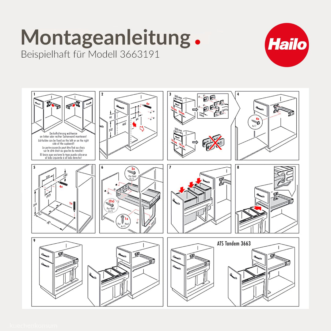 Hailo Abfallsammler 24+7 L Tandem | Einbau-Abfallsystem für Schränke | Küchen-Mülleimer mit 2fach Mü