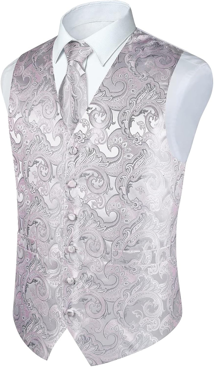 Rithern Herren Weste Paisley Floral Jacquard Seide Krawatte Einstecktuch Taschentuch Set mit Mansche