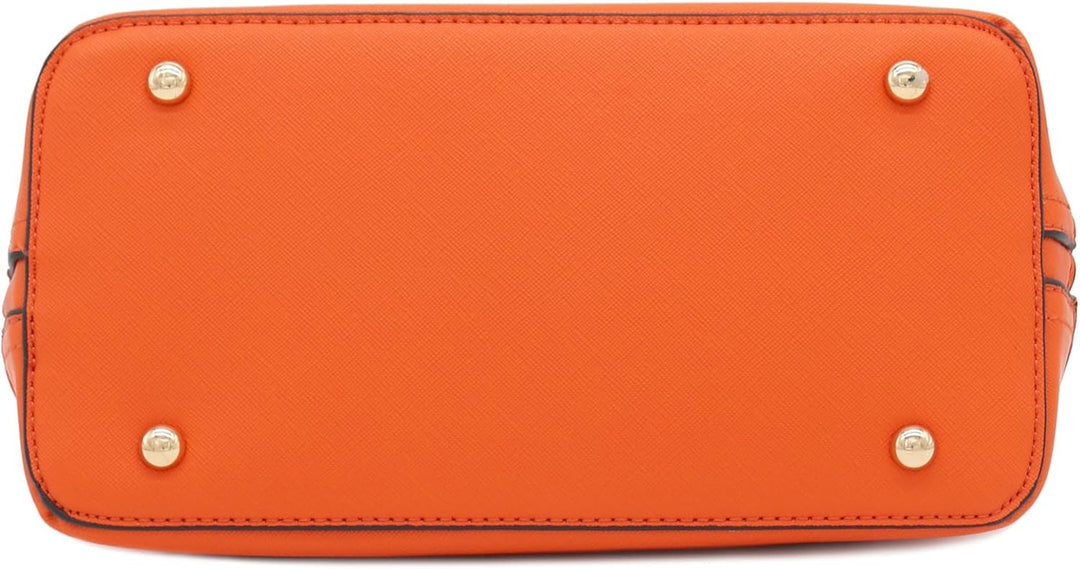Saffiano Classic Dome Satchel mit Reissverschluss Orange, Orange/Abendrot im Zickzackmuster (Sunset