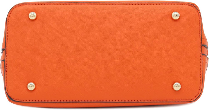 Saffiano Classic Dome Satchel mit Reissverschluss Orange, Orange/Abendrot im Zickzackmuster (Sunset