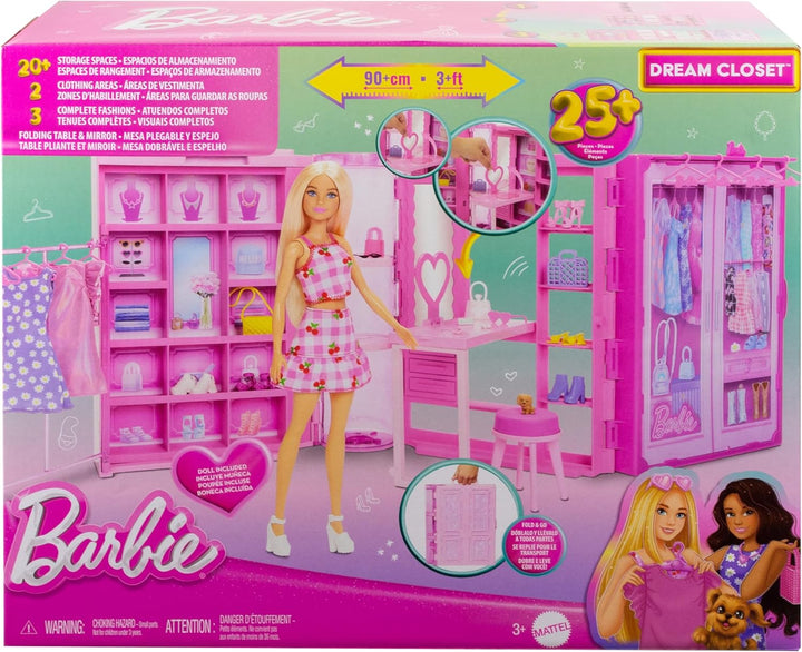 Barbie Traumkleiderschrank Spielzeug, Spielset mit blonder Modepuppe, Moden und Accessoires, knapp 1