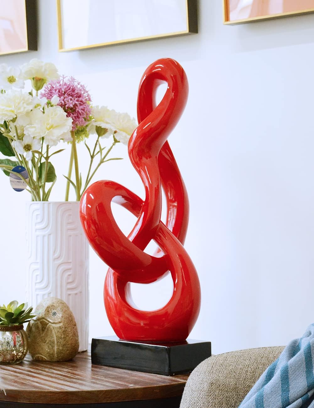 NENBOLEC Modern Skulptur Dekor Musik Note Statue Wohnzimmer Kunst Arts Polyresin Rot Geschenk 57cm,