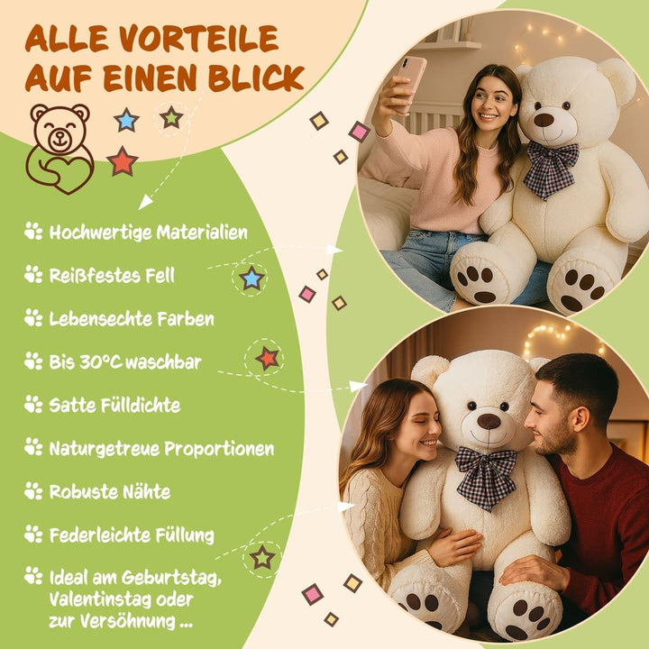 monzana® Teddybär L - XXXL 50-175cm Weiches Fell Schleife Tatzendruck Geschenk Plüschtier Kuscheltie