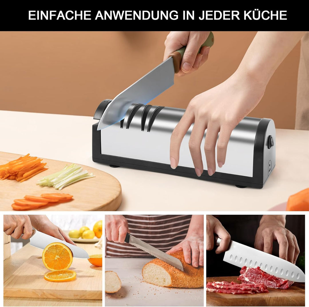 Messerschärfer Elektrisch aus Edelstahl, Elektrischer Messerschärfer Profi, Ergonomisch Messer Schär