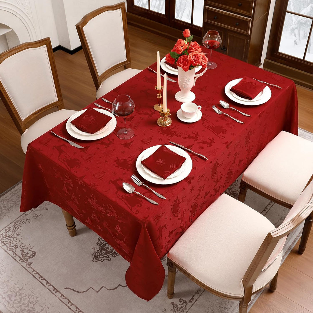 Romanstile Weihnachten Tischdecke rot abwaschbar 140x240 Jacquard Damask Rentier &amp; Weihnachtsbaum,re