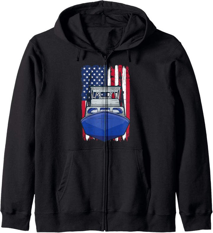 Fischerboot Angeln Retro amerikanische Flagge Kapuzenjacke