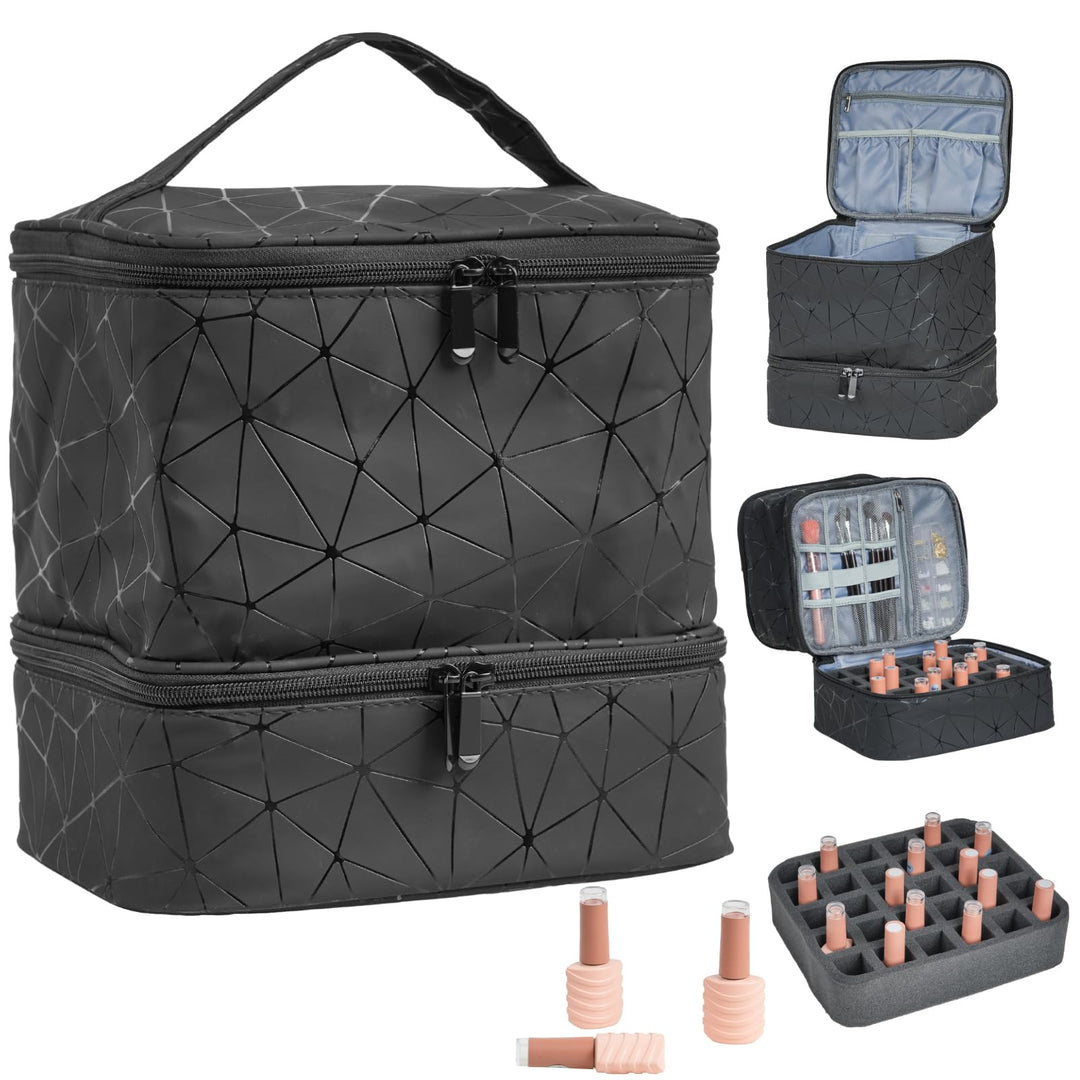 Nagellack Aufbewahrung Organizer Tasche, Nail Polish Organizer mit Fächern, Doppelschicht Nagellack