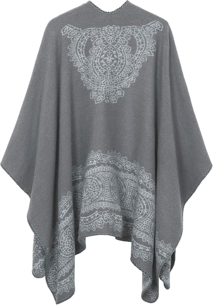EXCHIC Damen Warm Offene Front Strick Schals und Wraps Floral Elegante Cardigans Poncho Cape Coat Ma