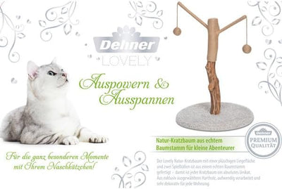 Dehner Lovely Katzen-Kratzbaum, ca. 80 x 45 x 45 cm, echter Baumstamm, Holz/Plüsch/Sisal, braun/weis