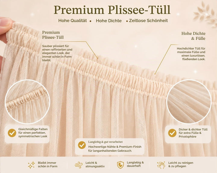 Baby Fancyroom Betthimmel für Hausbett, Bettvorhang aus Tüll, Beige, 2er Set mit Schleifen und Pompo