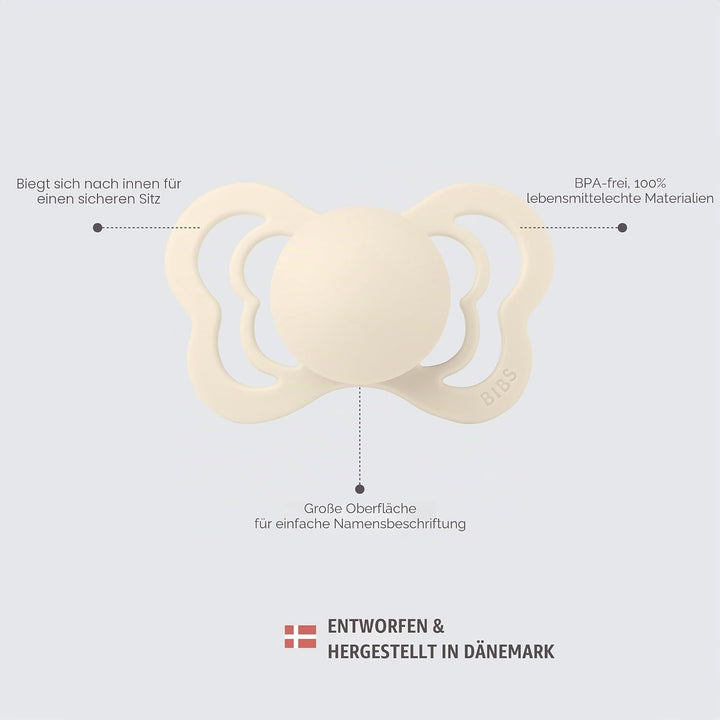 BIBS Couture Schnuller 2er-Pack, BPA-frei, Kiefergerechte Form. Silikon, Hergestellt in Dänemark. 0-
