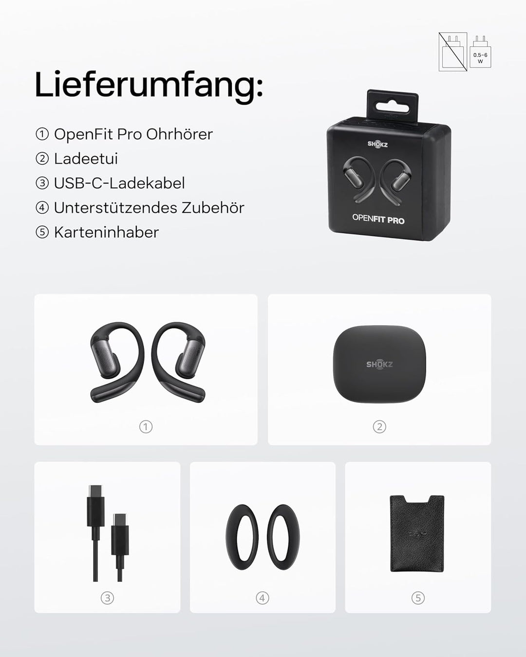 SHOKZ OpenFit Pro Open-Ear-Kopfhörer mit Open-Ear Geräuschreduzierung, Optimised for Dolby Atmos, Ti