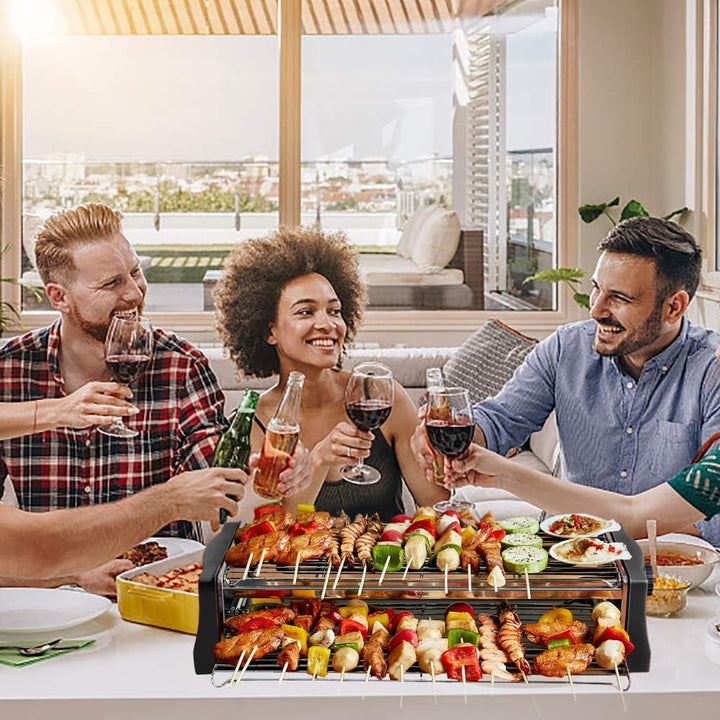 Tischgrill Elektrisch, Elektrogrill Doppelschicht, 2200W Elektro Grill Smokeless BBQ Grill für Balko