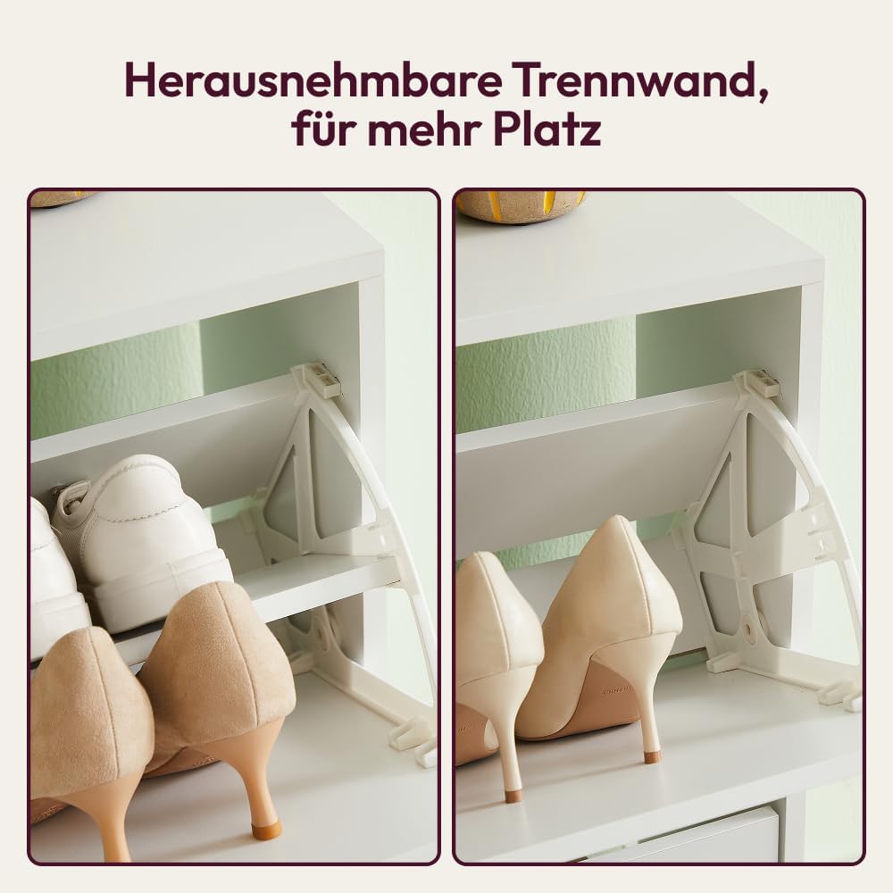 CASABEL Schuhschrank Schmal für 12 Paar Schuhe, Modernes Schuregal Holz mit 2 Klappen, Platzsparende