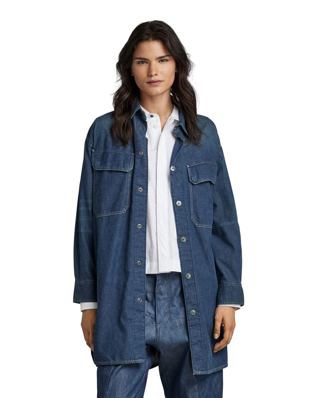 G-Star Damen Oversized Flap Pocket Shirt Evergreen S Blau (Antique Faded Scuba Blue D22921-d306-d888