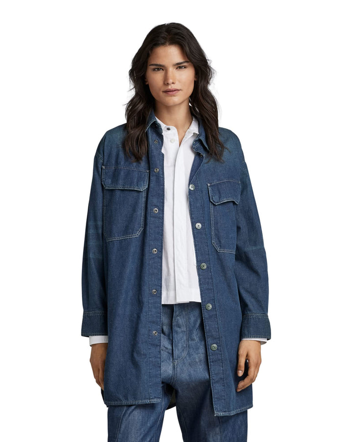 G-Star Damen Oversized Flap Pocket Shirt Evergreen S Blau (Antique Faded Scuba Blue D22921-d306-d888