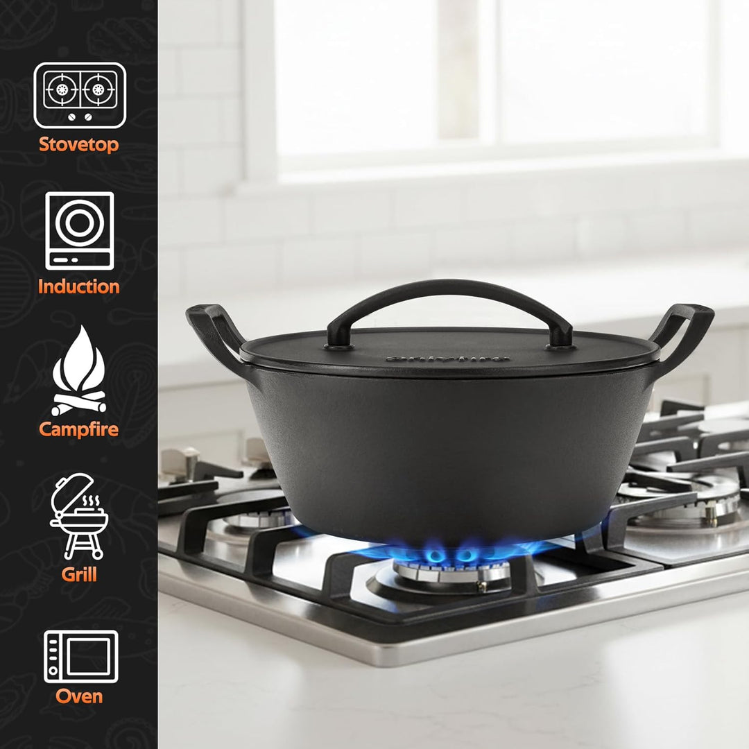 Onlyfire Rund Schmortopf mit Deckel, Gusseisen Topf, Brotbacktopf 25cm, Gusseisentopf für Backofen,