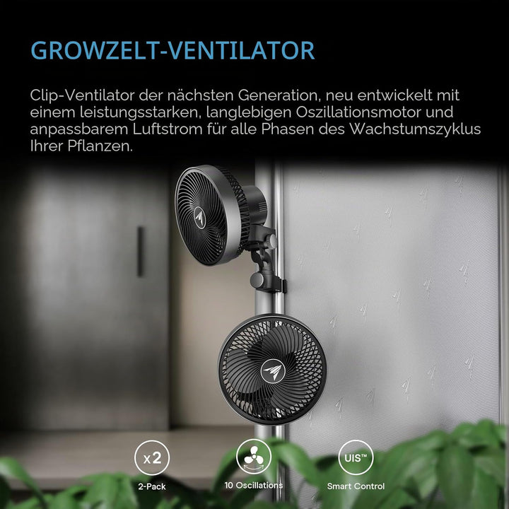 AC Infinity CLOUDRAY S9 (2er-Pack) – Clip-Ventilator 230mm für Grow Zelte, mit langlebigem EC-Motor,