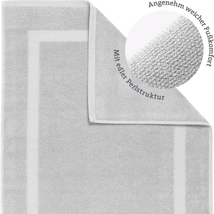 herzbach home Badvorleger 100% Baumwolle | Duschvorleger | 1.000 g/m² | Saugfähig | Waschbar (Silber
