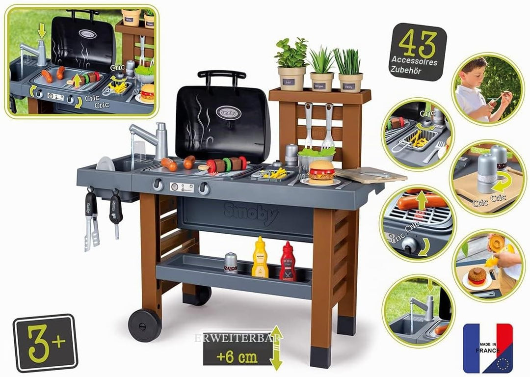 Smoby - Outdoor Gartenspielküche - inklusive Grill, Spülbecken mit Wasserpumpfunktion und vielen Zub
