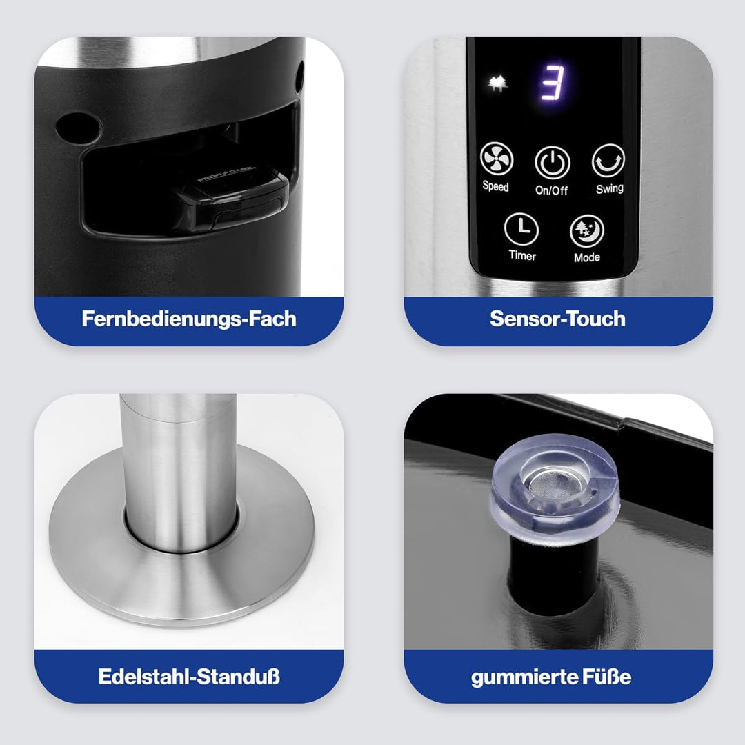 ProfiCare Turm-Ventilator PC-TVL 3090 Tower-Ventilator mit Multifunktions-Fernbedienung, LED-Display