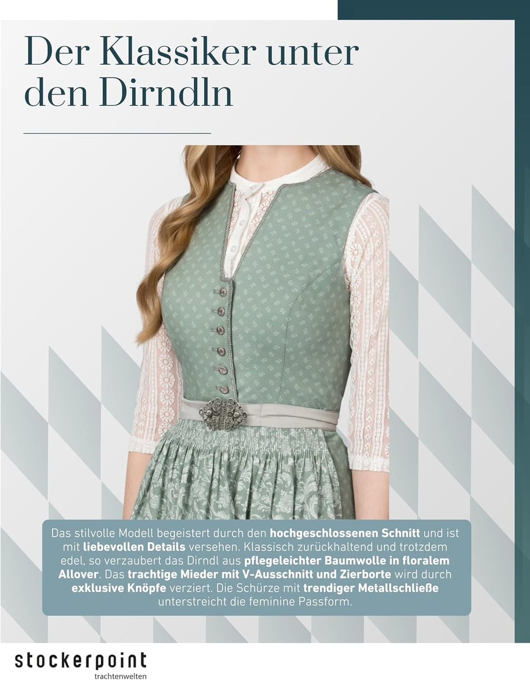Stockerpoint Damen Dirndl Franka Kleid für besondere Anlässe 42 Salbei, 42 Salbei