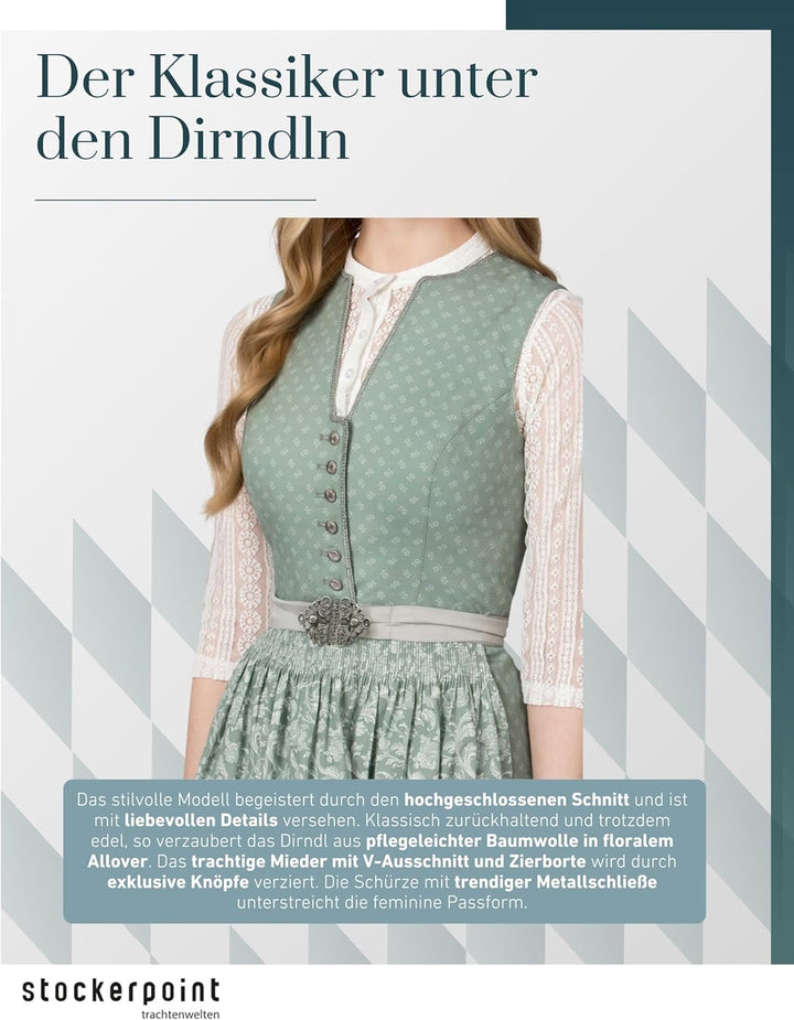 Stockerpoint Damen Dirndl Franka Kleid für besondere Anlässe 42 Salbei, 42 Salbei