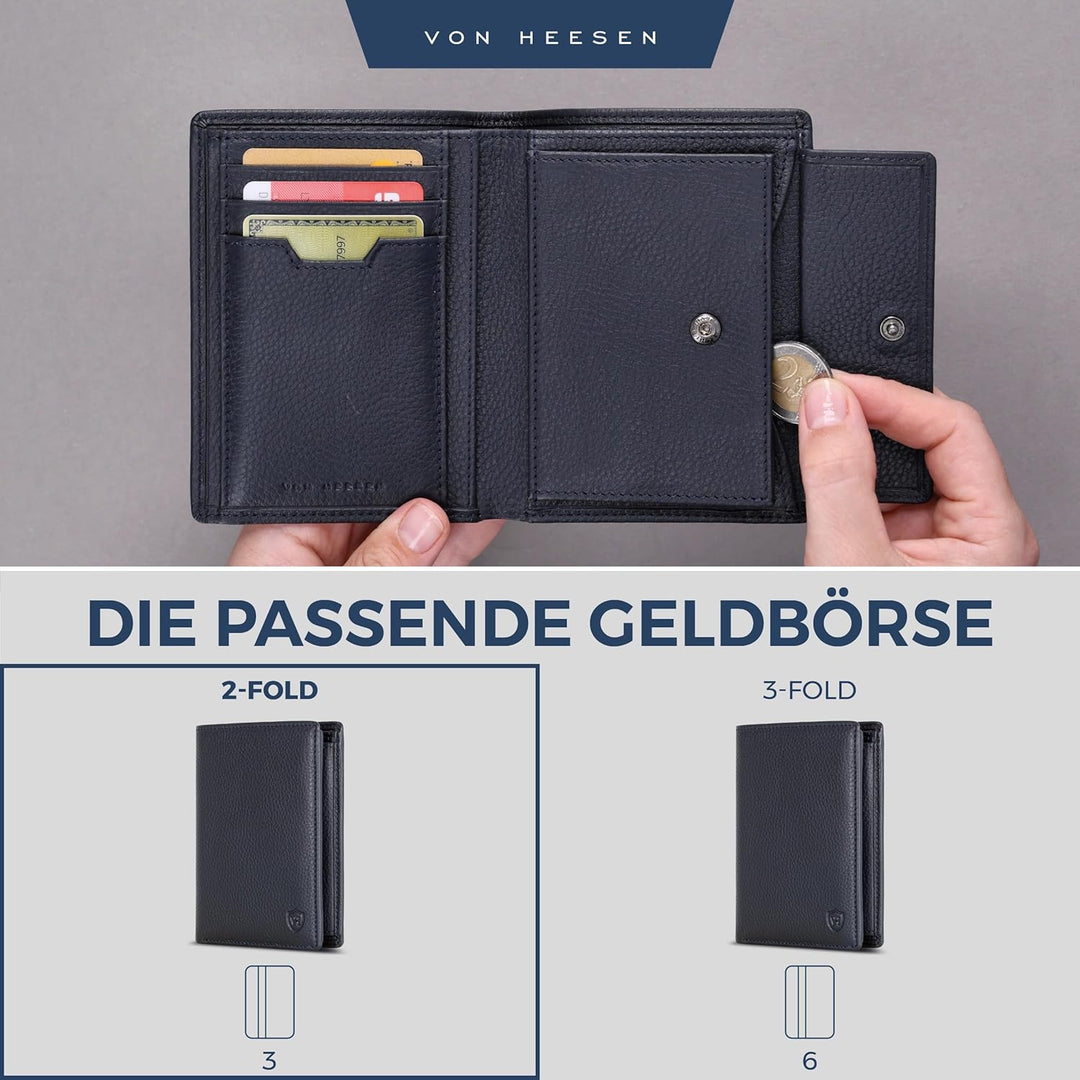 VON HEESEN Leder Geldbörse RFID Schutz I Echtleder Geldbeutel für Damen & Herren I Portemonnaie Brie