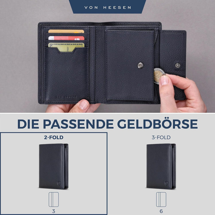 VON HEESEN Leder Geldbörse RFID Schutz I Echtleder Geldbeutel für Damen & Herren I Portemonnaie Brie
