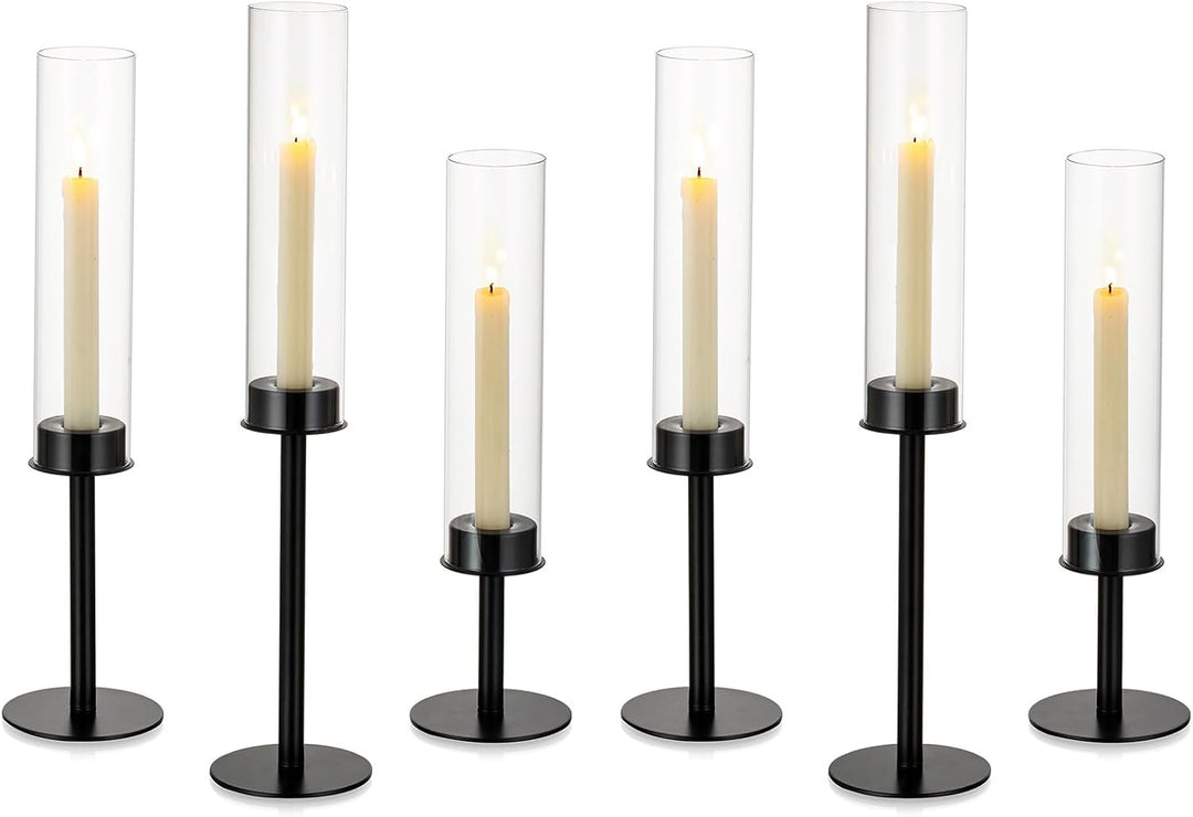 Glaszylinder für Kerzen Kerzenhalter Glas: 6 Stücke Metall Kerzenständer Stabkerzen Schwarz Gross Bo