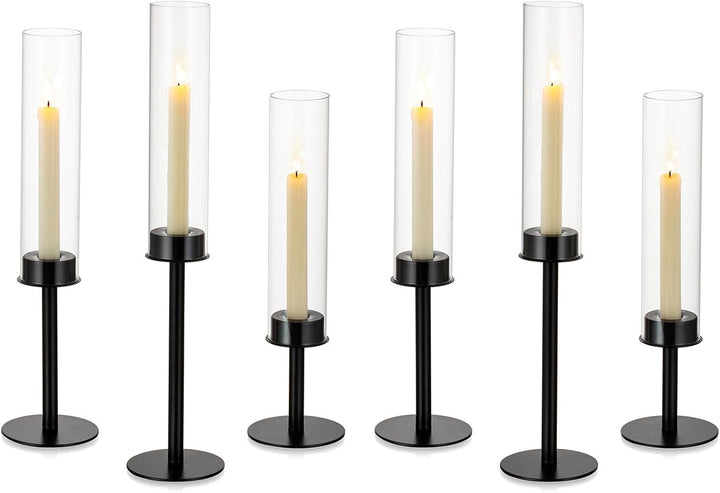 Glaszylinder für Kerzen Kerzenhalter Glas: 6 Stücke Metall Kerzenständer Stabkerzen Schwarz Gross Bo