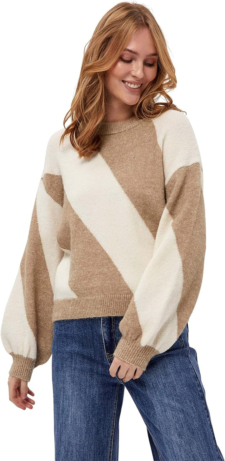 Desires Damen Kamelia Strickpullover XL 0021s Cobbelstone Stripe, XL 0021s Cobbelstone Stripe