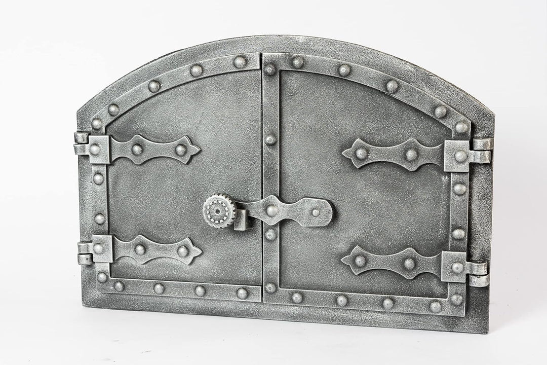 SEZAM doppelte Backofentür aus Gusseisen mit Türriegel, Nietenoptik, Pizzaofentür - Brotofen - Stein