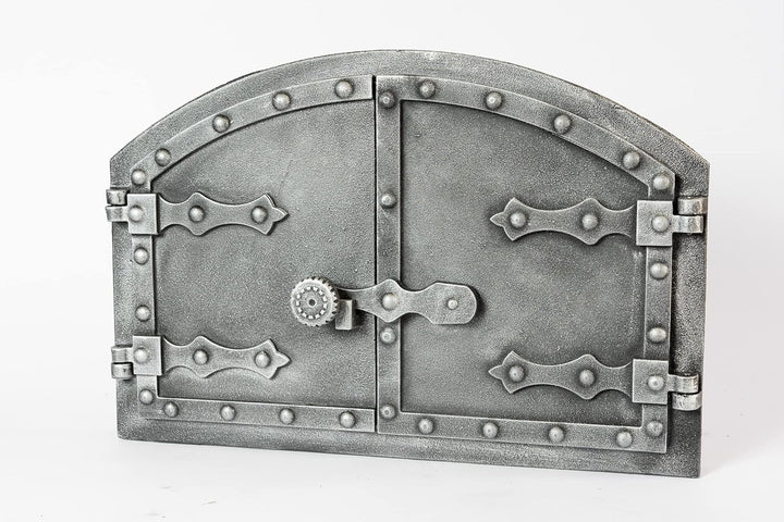 SEZAM doppelte Backofentür aus Gusseisen mit Türriegel, Nietenoptik, Pizzaofentür - Brotofen - Stein