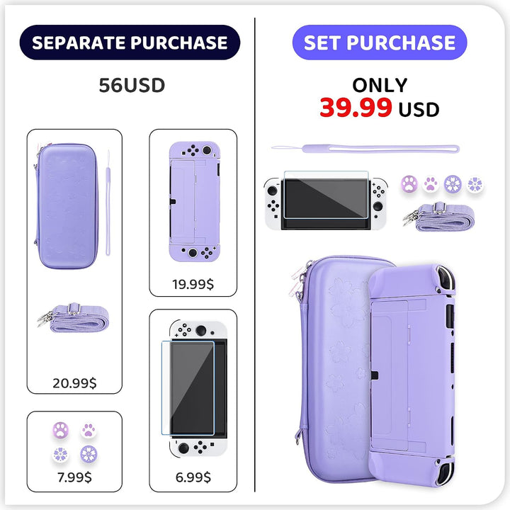 RHOTALL Sakura Embossing Cute Carrying Case Set für Nintendo Switch OLED, Zubehörpaket für Switch OL