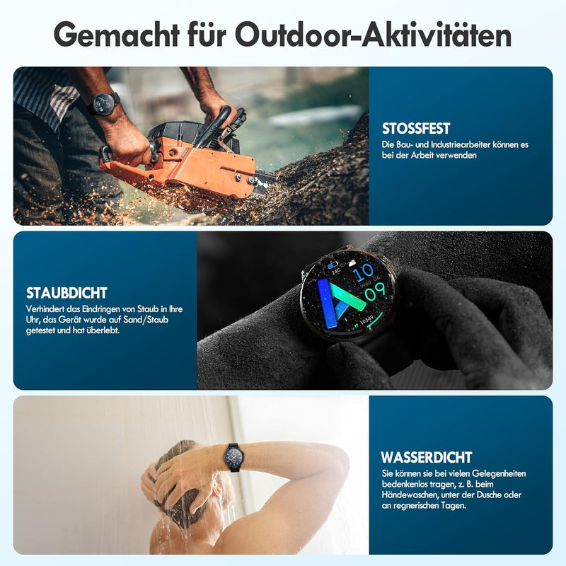 AVUMDA Smartwatch Herren Damen mit Telefonfunktion 1,43" AMOLED HD Touchscreen, Fitnessuhr IP68 Wass