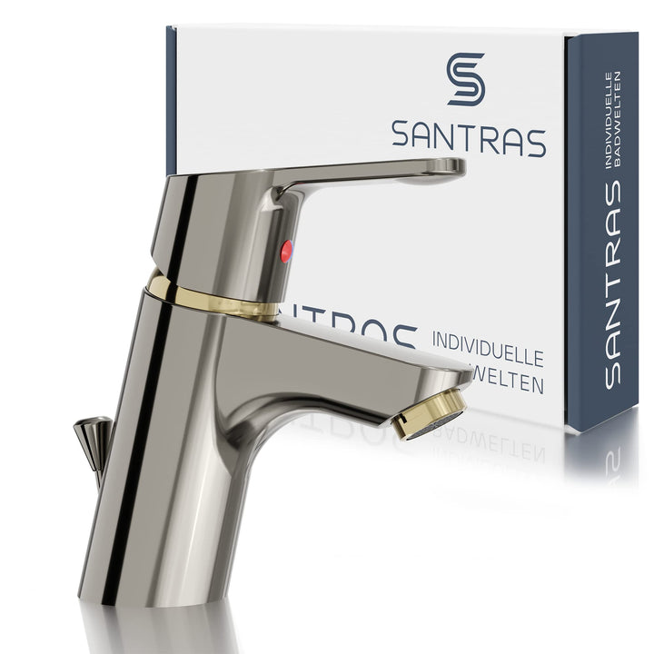 SANTRAS® Waschtischarmatur für das Bad mit Zugstange in Aranja/Edelmessing – Einhebel-Mischarmatur w