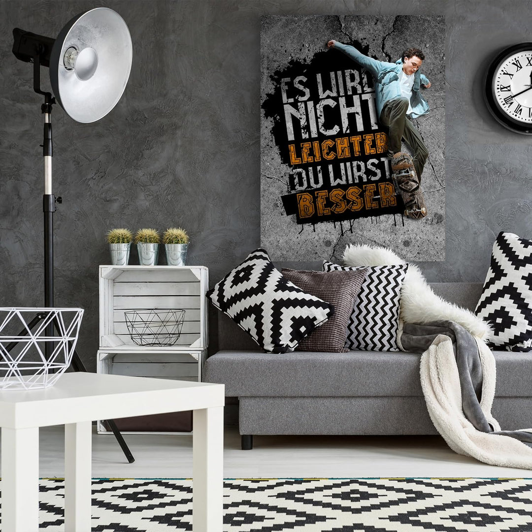 wandmotiv24 Motivations Motiv als Leinwandbild, 80x60cm, Hochformat, Motivation, Leichter, Beton, Sk