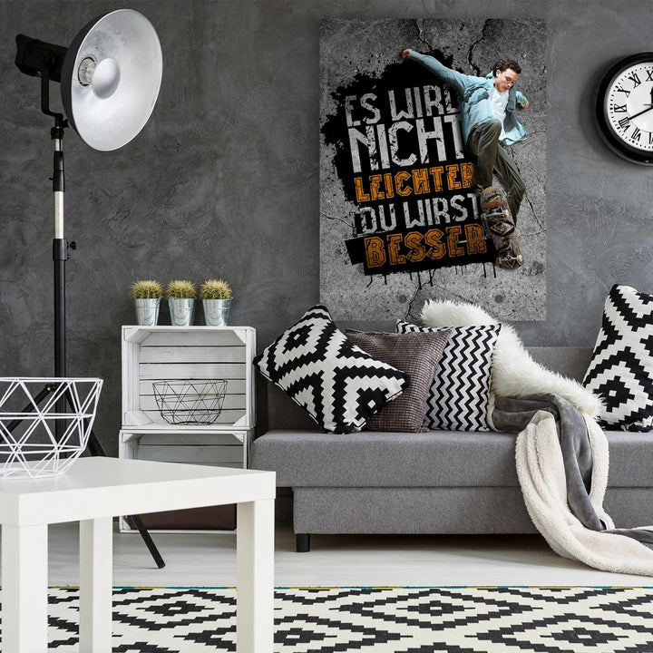wandmotiv24 Motivations Motiv als Leinwandbild, 80x60cm, Hochformat, Motivation, Leichter, Beton, Sk
