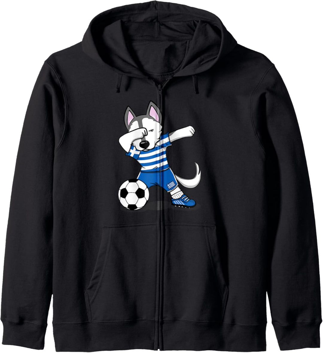 Tupfen Husky Dog Griechenland Fussball - Griechische Flagge Kapuzenjacke