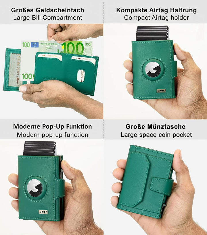 Marc Peter® Chicago Leder Push Air Slim Wallet - Airtag Geldbörse mit Münzfach - RFID Schutz kleines